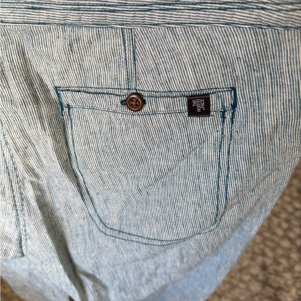 The North Face Turquoise Blue and White Striped Linen Cotton Pants, 6 - Picture 6 of 7